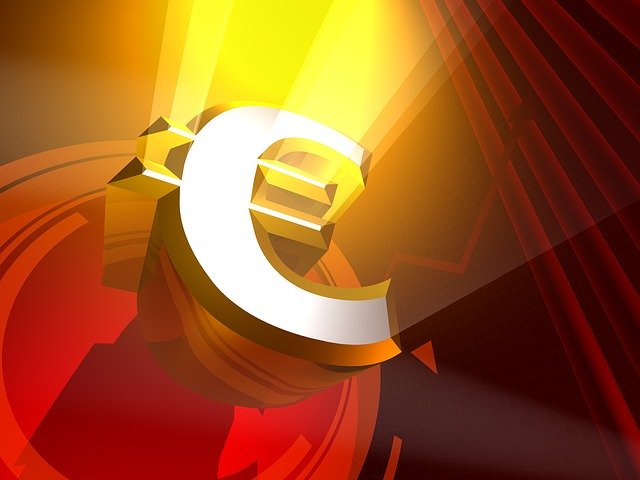 euro symbol, světlo, reflektory